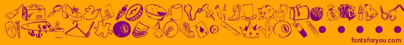 GarageSale-Schriftart – Violette Schriften auf orangefarbenem Hintergrund