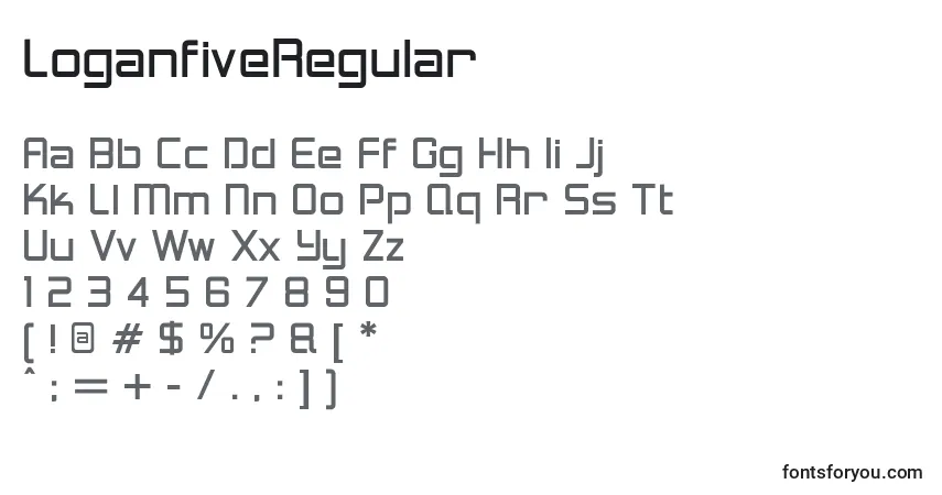 characters of loganfiveregular font, letter of loganfiveregular font, alphabet of  loganfiveregular font
