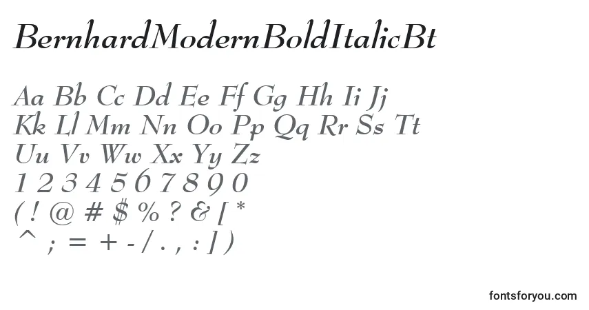 Czcionka BernhardModernBoldItalicBt – alfabet, cyfry, specjalne znaki