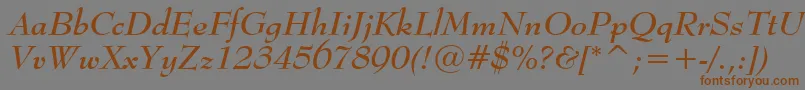 BernhardModernBoldItalicBt-Schriftart – Braune Schriften auf grauem Hintergrund