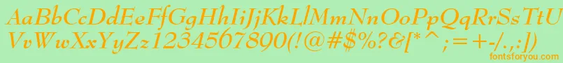 BernhardModernBoldItalicBt-Schriftart – Orangefarbene Schriften auf grünem Hintergrund