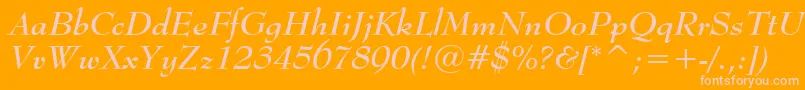 BernhardModernBoldItalicBt-Schriftart – Rosa Schriften auf orangefarbenem Hintergrund