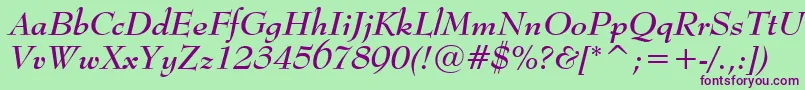BernhardModernBoldItalicBt-Schriftart – Violette Schriften auf grünem Hintergrund