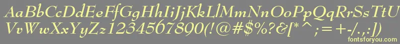 BernhardModernBoldItalicBt-Schriftart – Gelbe Schriften auf grauem Hintergrund