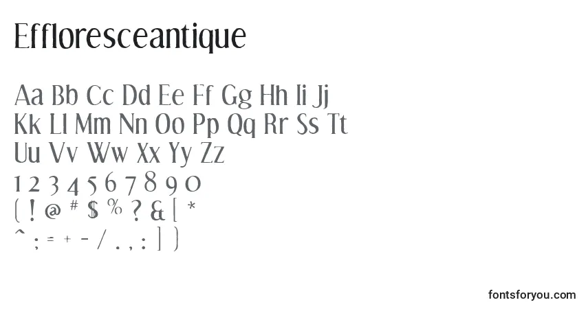 Schriftart Effloresceantique – Alphabet, Zahlen, spezielle Symbole