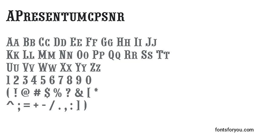 Czcionka APresentumcpsnr – alfabet, cyfry, specjalne znaki