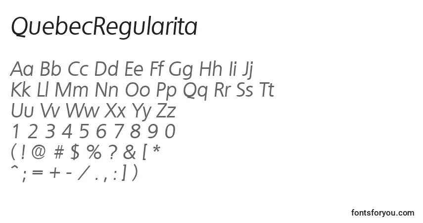 Шрифт QuebecRegularita – алфавит, цифры, специальные символы