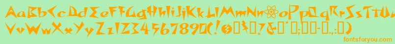 Spacepatrol-Schriftart – Orangefarbene Schriften auf grünem Hintergrund