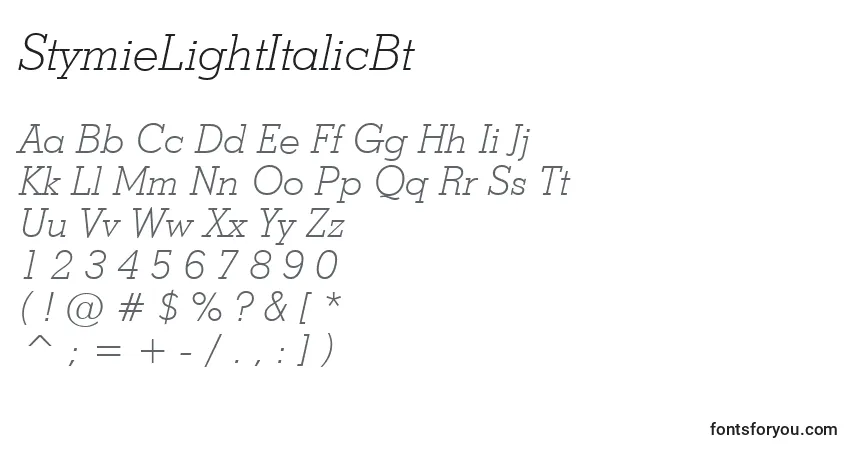 Czcionka StymieLightItalicBt – alfabet, cyfry, specjalne znaki