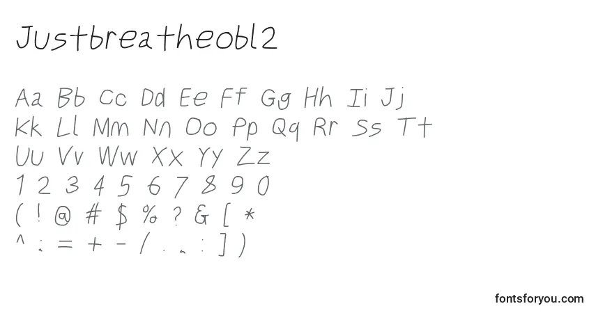 Czcionka Justbreatheobl2 – alfabet, cyfry, specjalne znaki