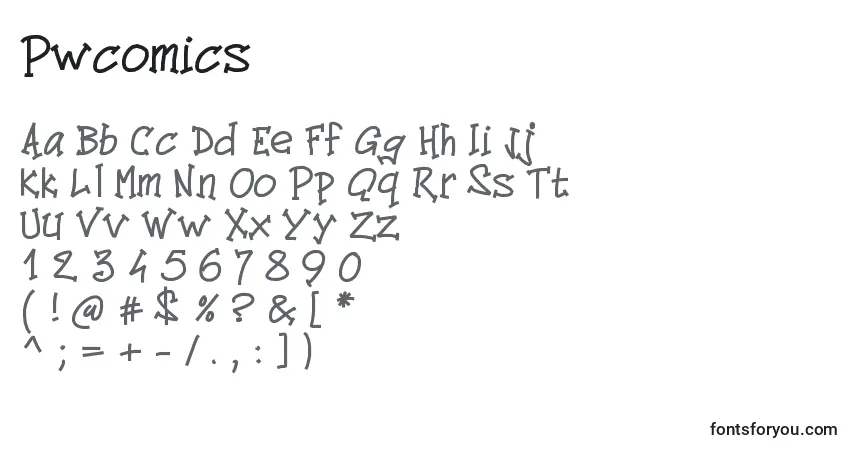 A fonte Pwcomics – alfabeto, números, caracteres especiais