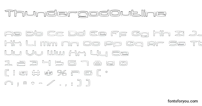 A fonte ThundergodOutline – alfabeto, números, caracteres especiais