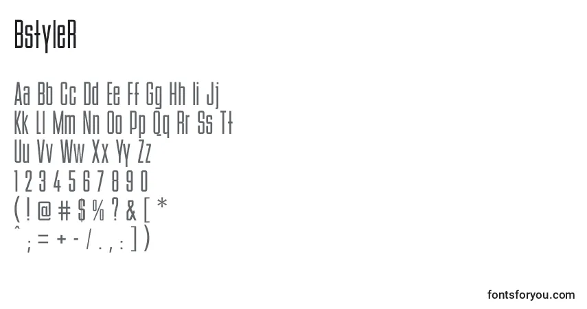 Schriftart BstyleR – Alphabet, Zahlen, spezielle Symbole