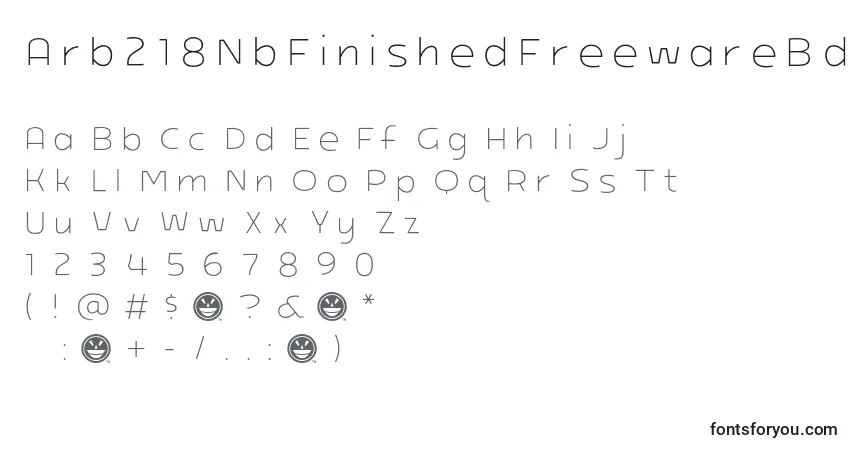 Czcionka Arb218NbFinishedFreewareBd – alfabet, cyfry, specjalne znaki