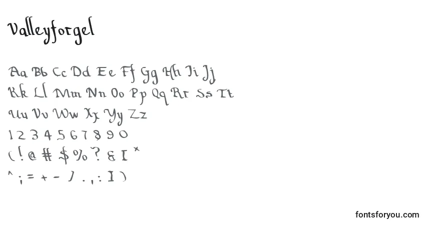 Шрифт Valleyforgel – алфавит, цифры, специальные символы
