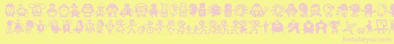 Minipicslilfolks-Schriftart – Rosa Schriften auf gelbem Hintergrund