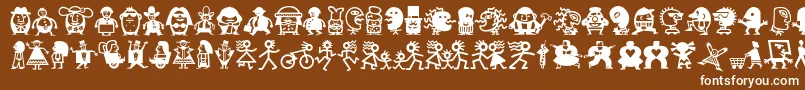 Minipicslilfolks-Schriftart – Weiße Schriften auf braunem Hintergrund