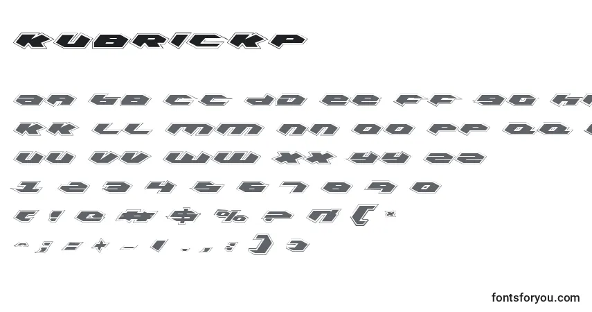 A fonte Kubrickp – alfabeto, números, caracteres especiais