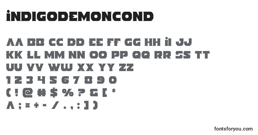 A fonte Indigodemoncond – alfabeto, números, caracteres especiais