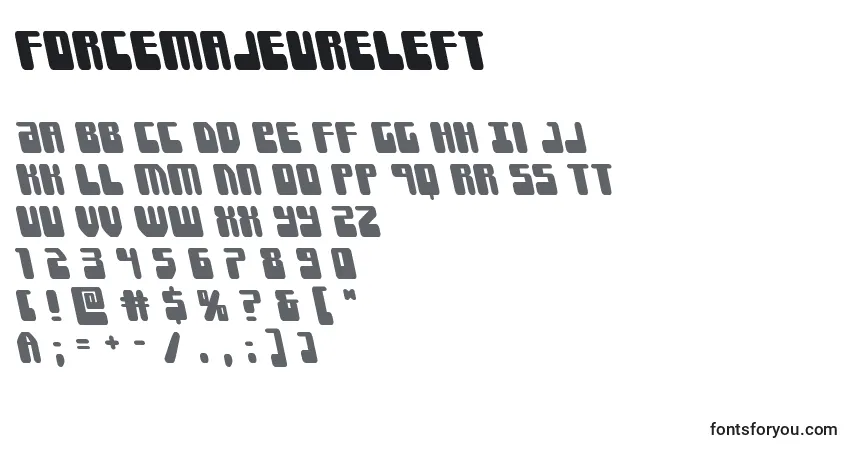 Forcemajeureleft-fontti – aakkoset, numerot, erikoismerkit
