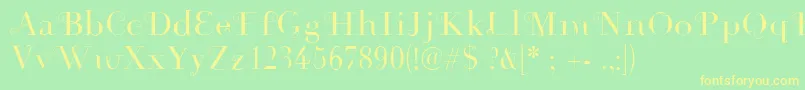 フォントRousseau – 黄色の文字が緑の背景にあります