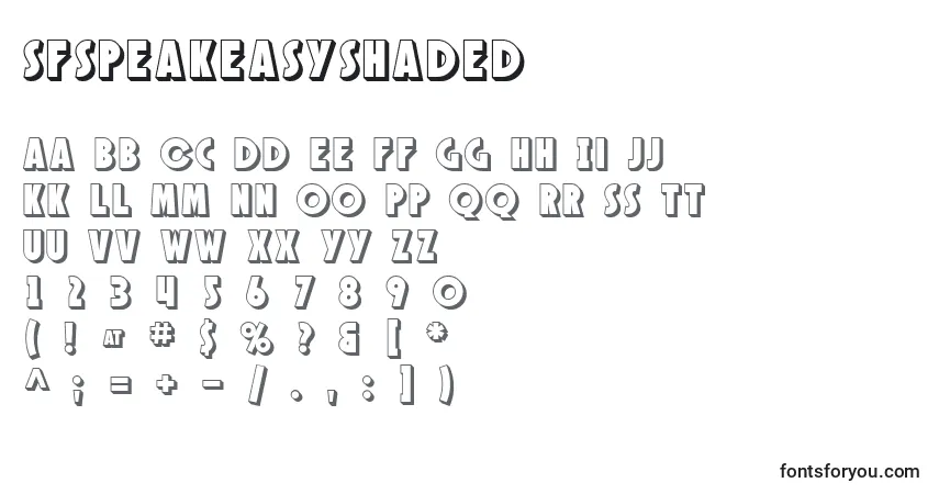 A fonte SfSpeakeasyShaded – alfabeto, números, caracteres especiais