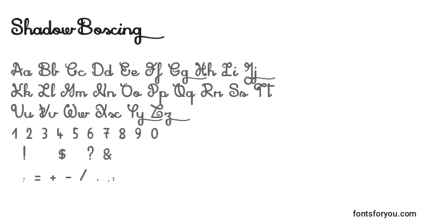 Czcionka ShadowBoxing – alfabet, cyfry, specjalne znaki