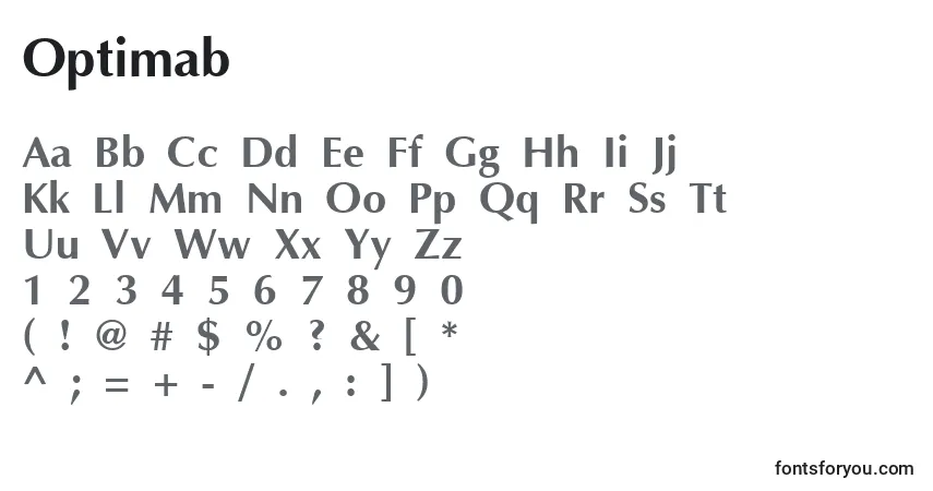 A fonte Optimab – alfabeto, números, caracteres especiais