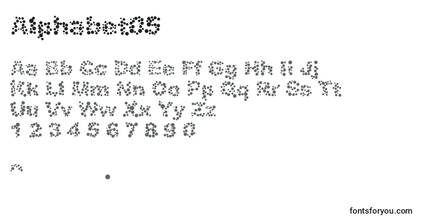 A fonte Alphabet05 – alfabeto, números, caracteres especiais