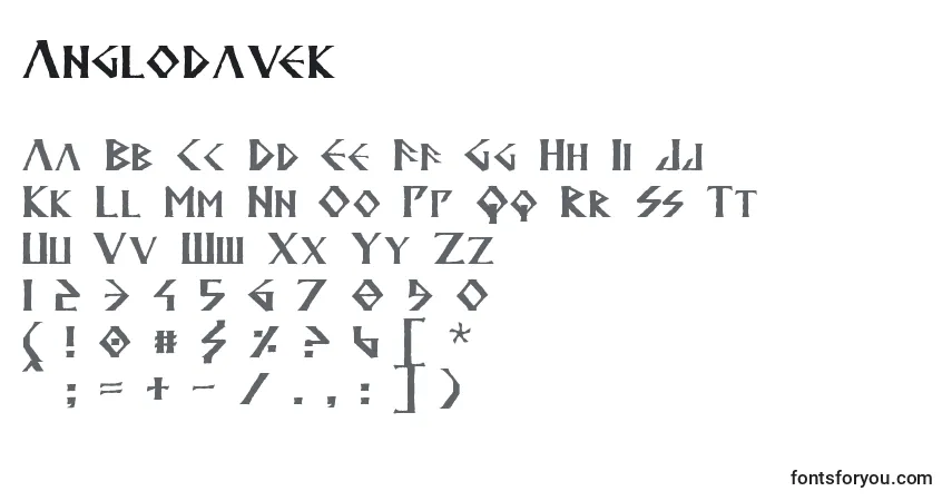 A fonte Anglodavek – alfabeto, números, caracteres especiais