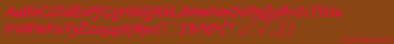 フォントClaudeSansBoldItalicLetPlain.1.0 – 赤い文字が茶色の背景にあります。