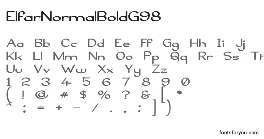 Czcionka ElfarNormalBoldG98 – alfabet, cyfry, specjalne znaki