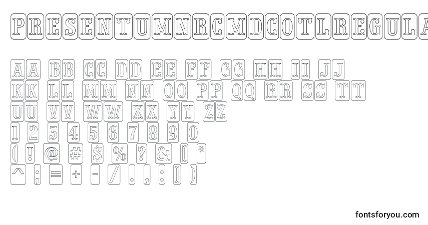 A fonte PresentumnrcmdcotlRegular – alfabeto, números, caracteres especiais