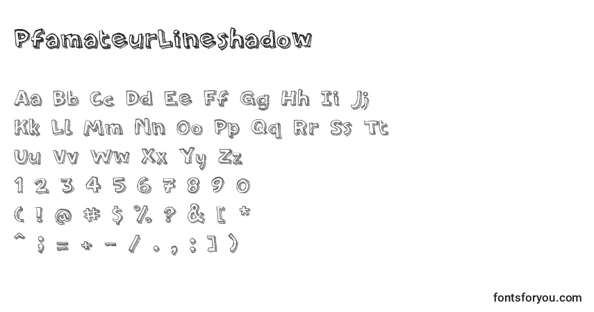 Schriftart PfamateurLineshadow – Alphabet, Zahlen, spezielle Symbole