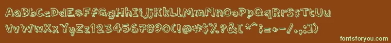 フォントPfamateurLineshadow – 緑色の文字が茶色の背景にあります。