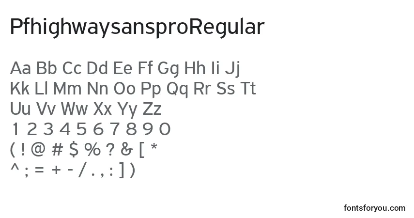 Fuente PfhighwaysansproRegular - alfabeto, números, caracteres especiales