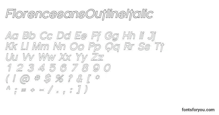 Czcionka FlorencesansOutlineItalic – alfabet, cyfry, specjalne znaki