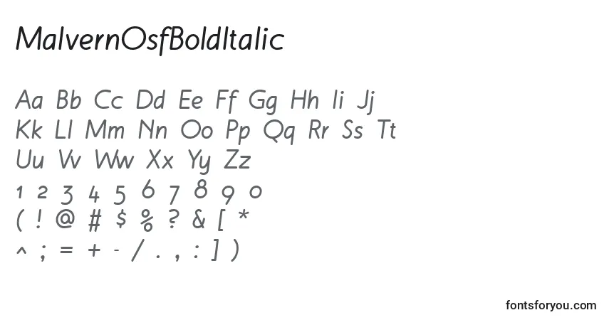 A fonte MalvernOsfBoldItalic – alfabeto, números, caracteres especiais