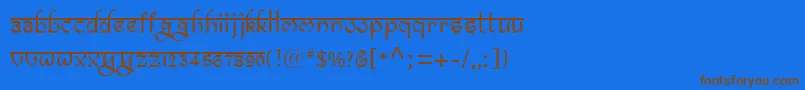 フォントBitlingravish – 茶色の文字が青い背景にあります。