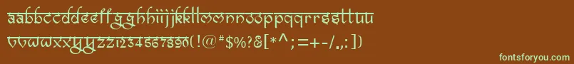 フォントBitlingravish – 緑色の文字が茶色の背景にあります。