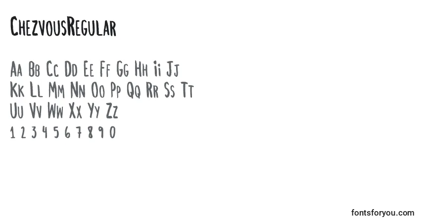 Czcionka ChezvousRegular – alfabet, cyfry, specjalne znaki