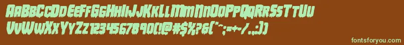 フォントDeathbloodboldital – 緑色の文字が茶色の背景にあります。