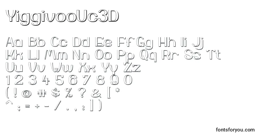 A fonte YiggivooUc3D – alfabeto, números, caracteres especiais