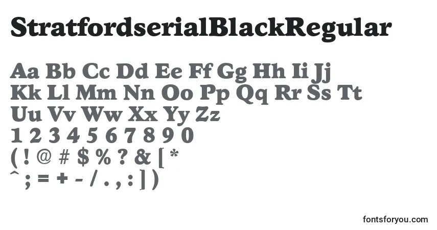Czcionka StratfordserialBlackRegular – alfabet, cyfry, specjalne znaki