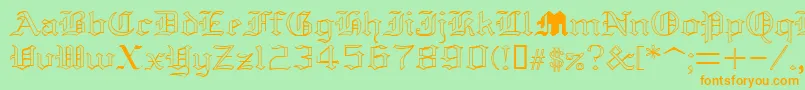 フォントYolda – オレンジの文字が緑の背景にあります。