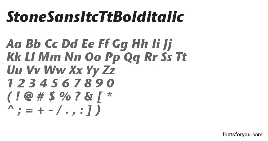 A fonte StoneSansItcTtBolditalic – alfabeto, números, caracteres especiais
