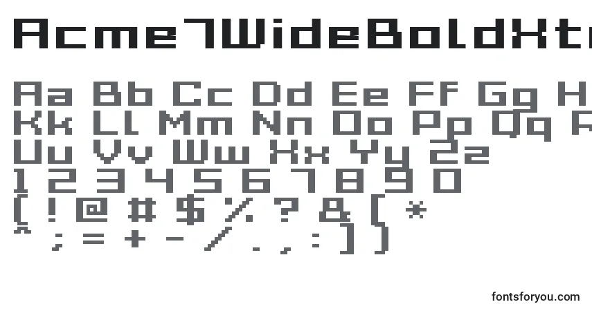 Czcionka Acme7WideBoldXtnd – alfabet, cyfry, specjalne znaki