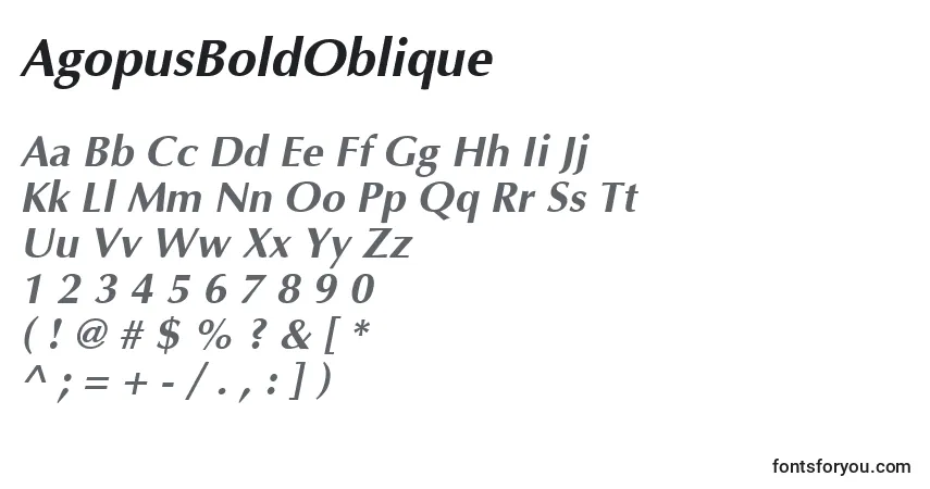 AgopusBoldOblique-fontti – aakkoset, numerot, erikoismerkit