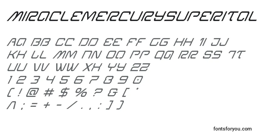 Schriftart Miraclemercurysuperital – Alphabet, Zahlen, spezielle Symbole