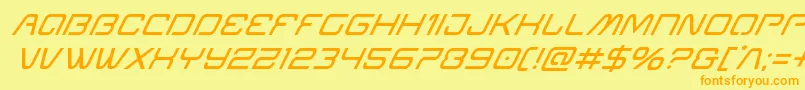 フォントMiraclemercurysuperital – オレンジの文字が黄色の背景にあります。